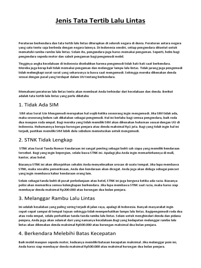 Jenis Tata Tertib Lalu Lintas | PDF