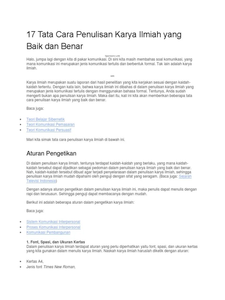 17 tata cara penulisan karya ilmiah yang baik dan benar