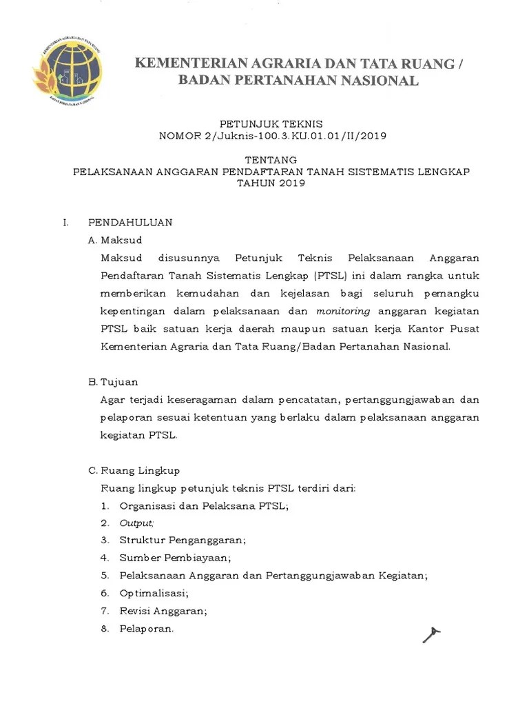 Juknis Anggaran PTSL 2019 PDF | PDF