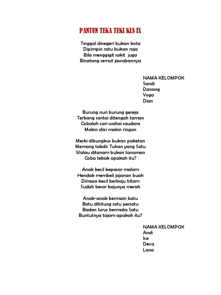 Contoh Pantun Teka Teki Anak Sd Kelas 4