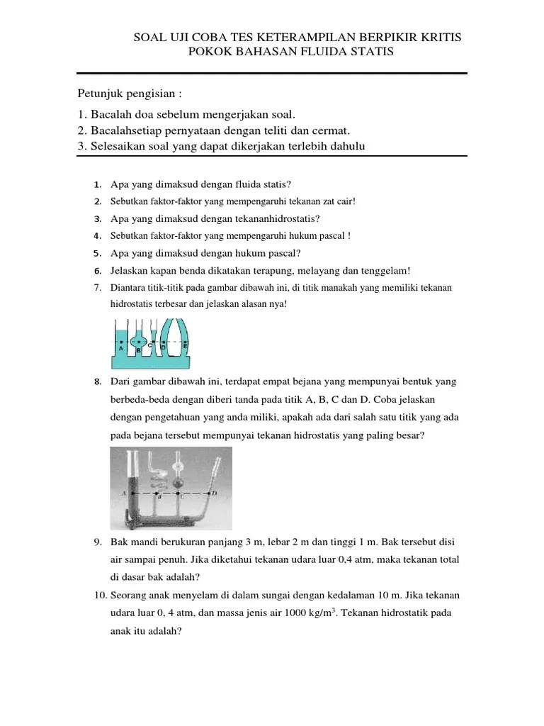 Sebutkan 3 Faktor Yang Mempengaruhi Besar Kecilnya Tekanan Hidrostatis -  Coba Sebutkan