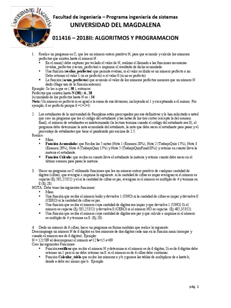 Algoritmos Y Programacion Taller De Funciones | PDF | Función ...