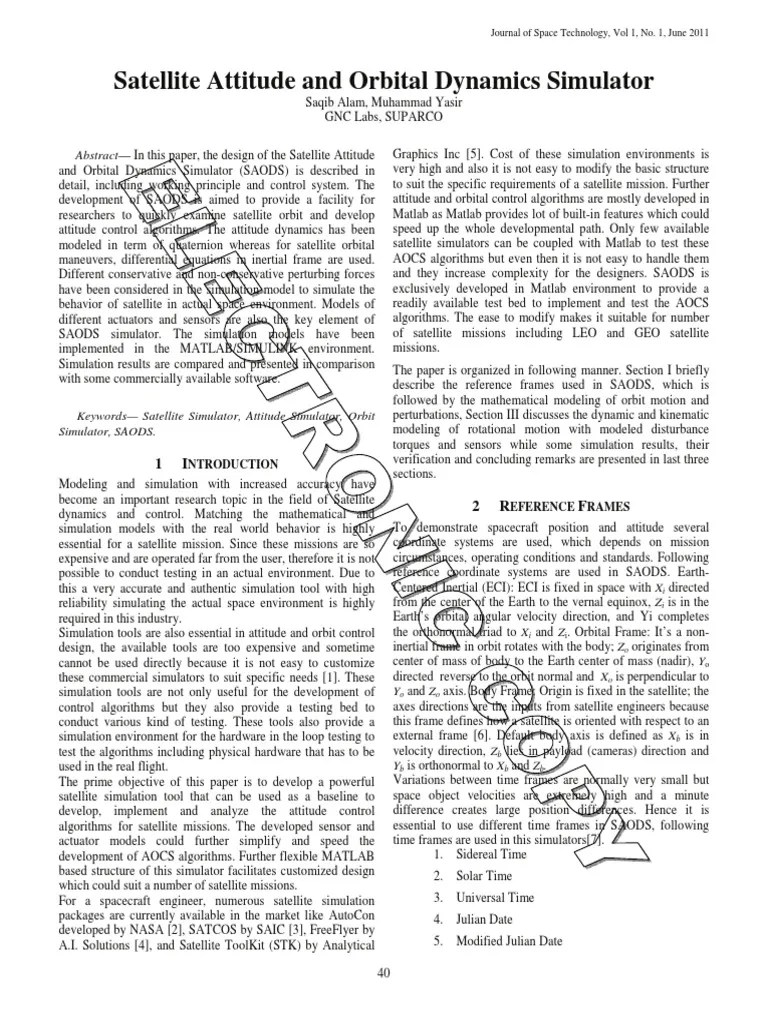 Satellite Attitude And Orbital Dynamics Simulator: Ntroduction | PDF ...