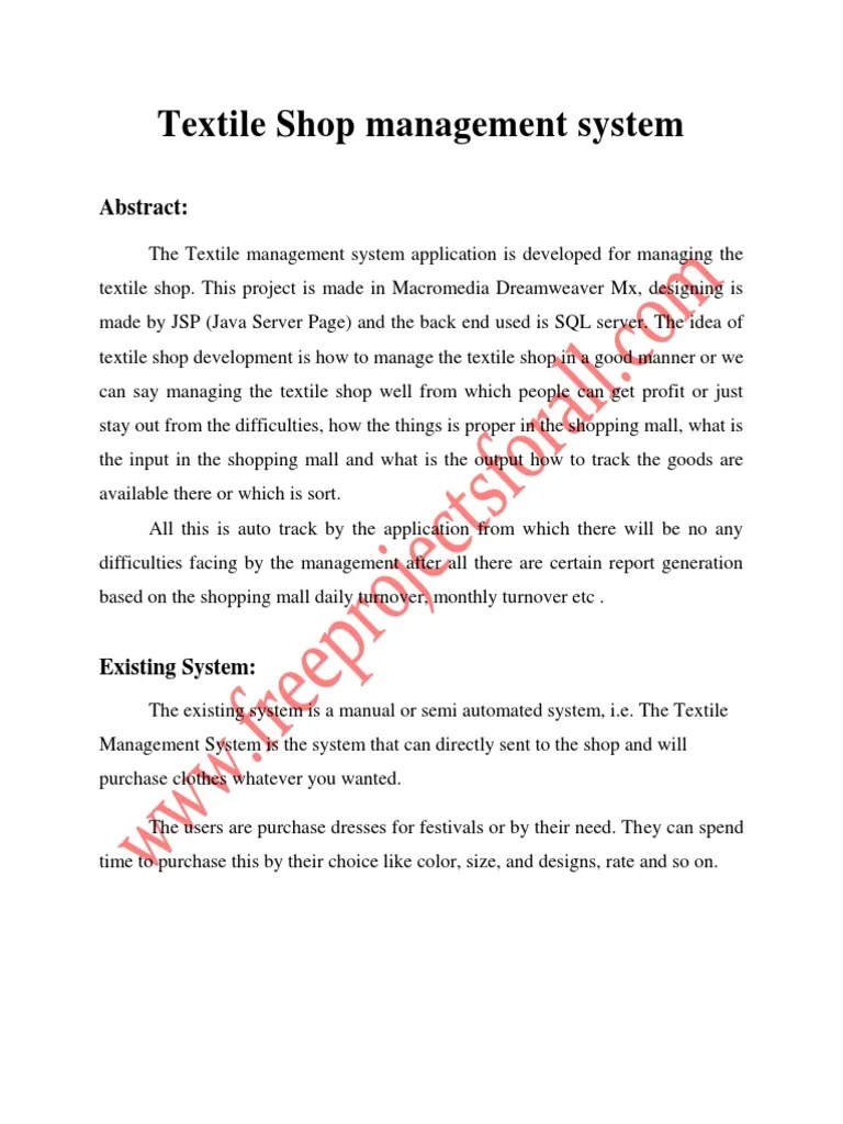 Textile Shop Management System | PDF | Java Server Pages | Floppy Disk