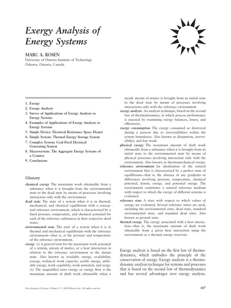 Exergy Analysis Of Energy Systems PDF | PDF | Exergy | Heat