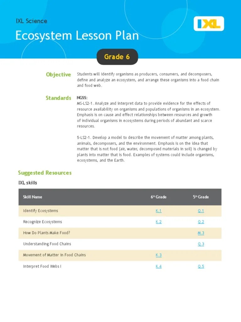 Science Lesson Plan Grade 6 PDF | PDF | Food Web | Ecosystem