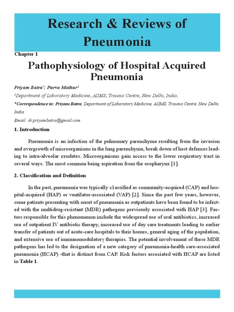 Pathophysiology Of Hospital Acquired Pneumonia | PDF | Pneumonia | Infection