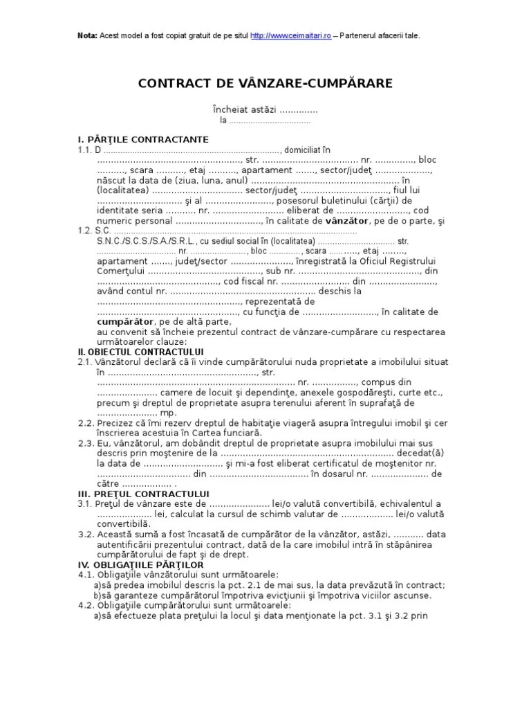Bunurilor imobile a expirat, iar prin decizia curţii de apel . Contract De Vanzare Cumparare Imobil Pdf