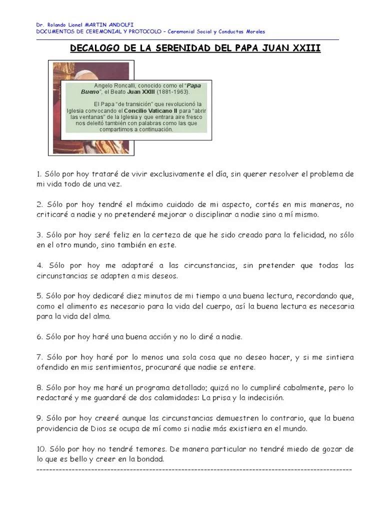 Decalogo De La Serenidad - De Juan Xxiii | Descargar Gratis PDF | Papa ...