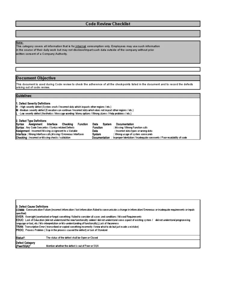 Code Review Checklist - Sample | PDF | Database Index | Software ...