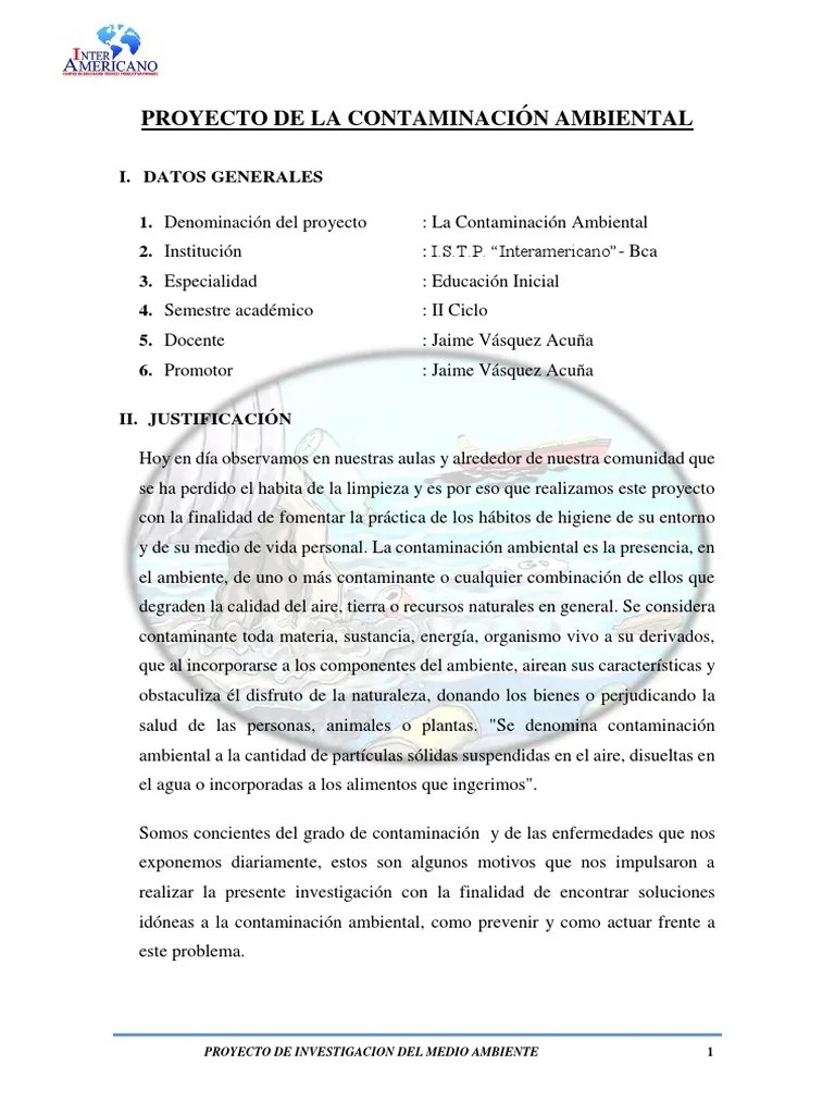 Proyecto De La Contaminación Ambiental | PDF | Contaminación | Entorno Natural