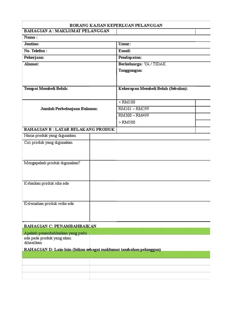 View projek rbt.docx from com misc at universiti teknologi mara. Borang Kajian Keperluan Pelanggan Pdf