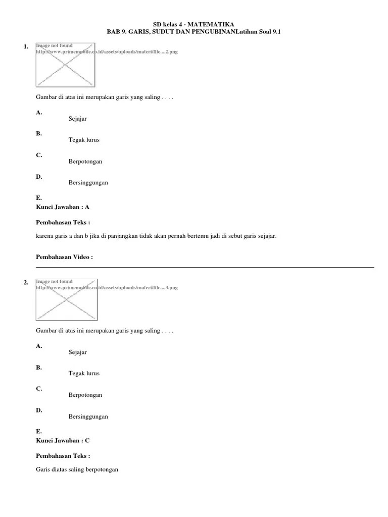 Hubungan antar sudut apabila dua . Soal Matematika Kelas 4 Sd Semester 2 Garis Dan Sudut