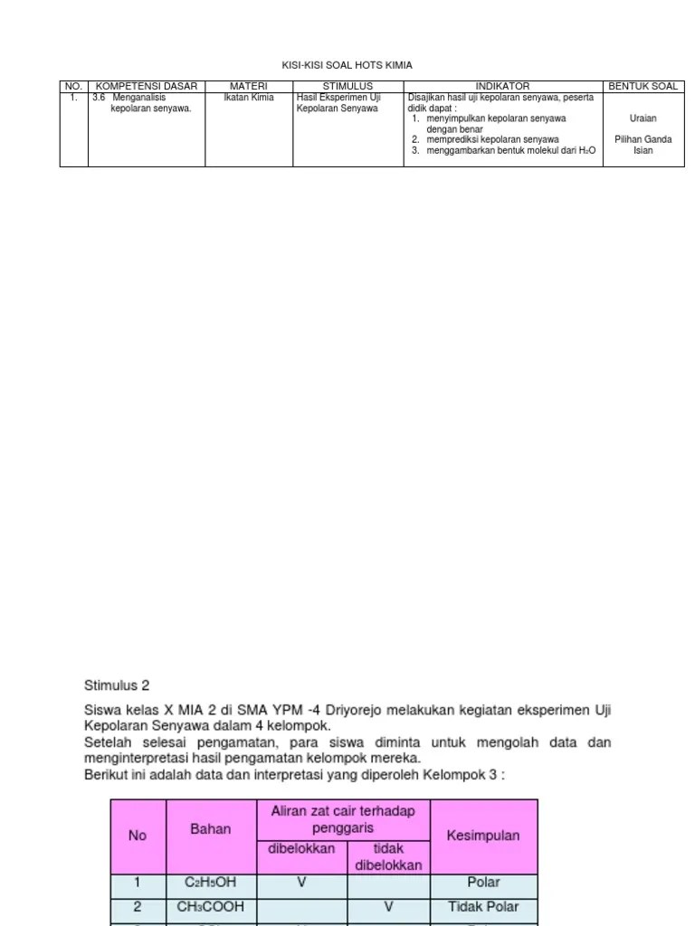 Soal kimia hots kelas xii . Contoh Soal Hots Kimia Pdf