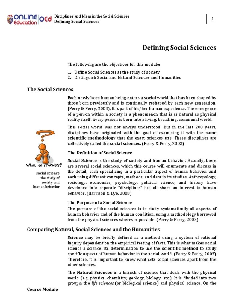 1 Defining Social Sciences.pdf | Social Sciences | Natural Sciences