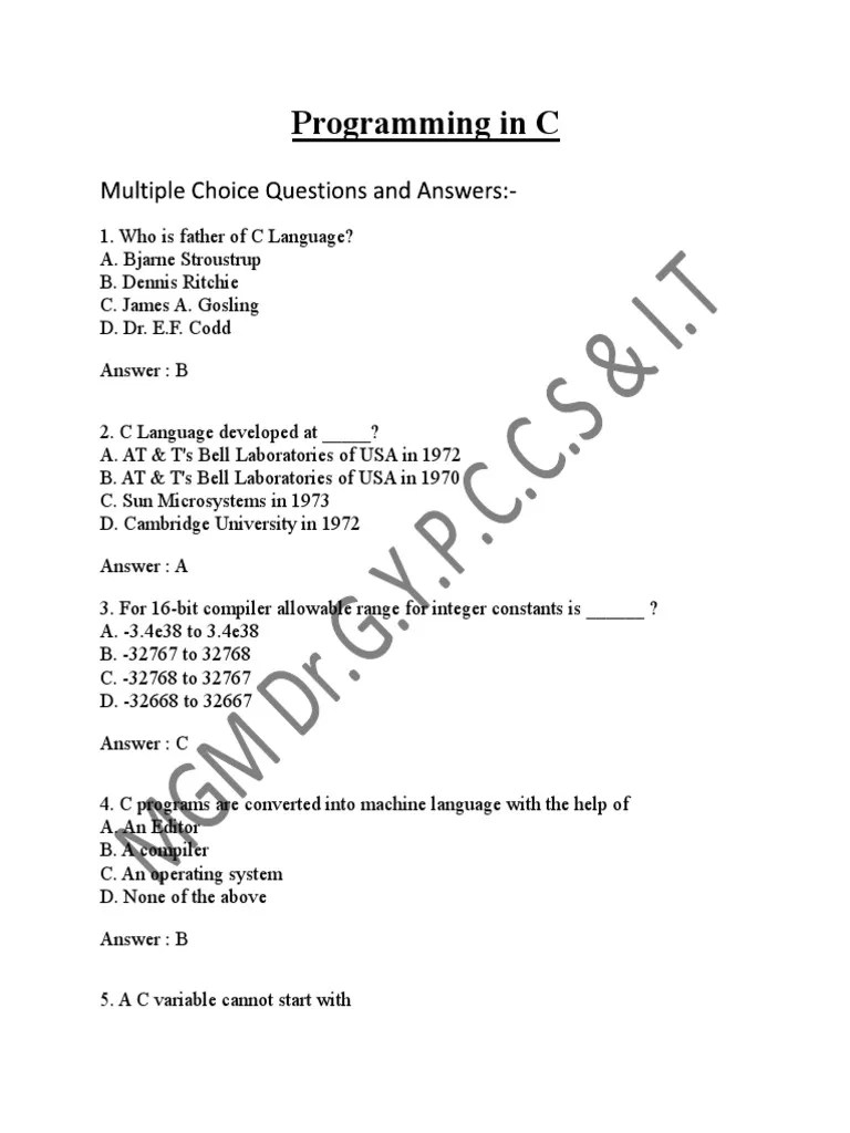 C Language MCQ's | PDF | C (Programming Language) | Software Development