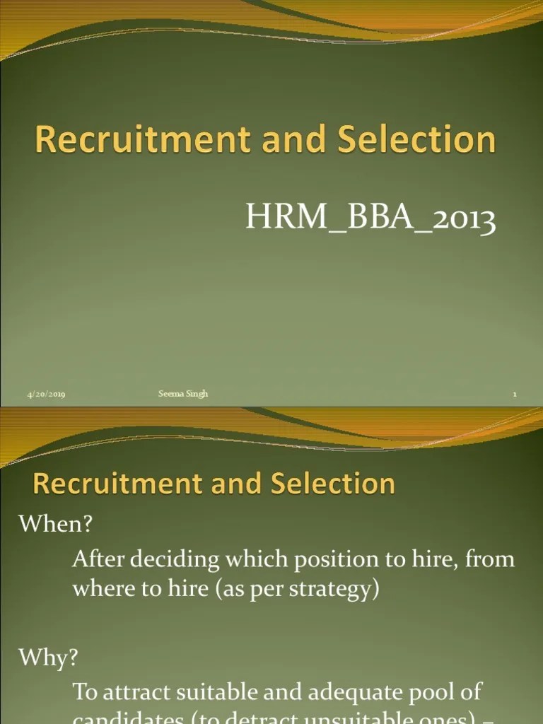 HRM BBA Lecture 4 Recruitment And Selection BBA HRM 2013 | PDF ...