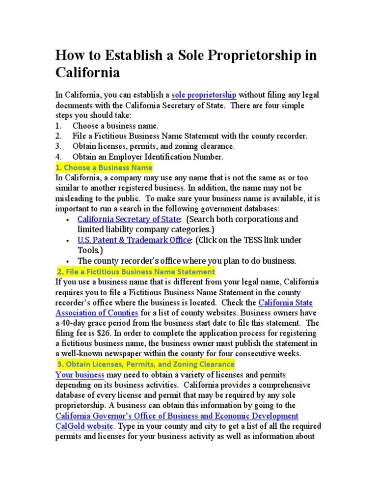 How to establish a sole proprietorship in california