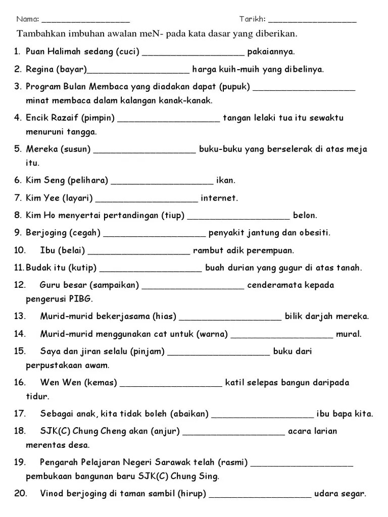 · terdiri daripada beberapa bentuk: Latihan Imbuhan Awalan Men Pdf