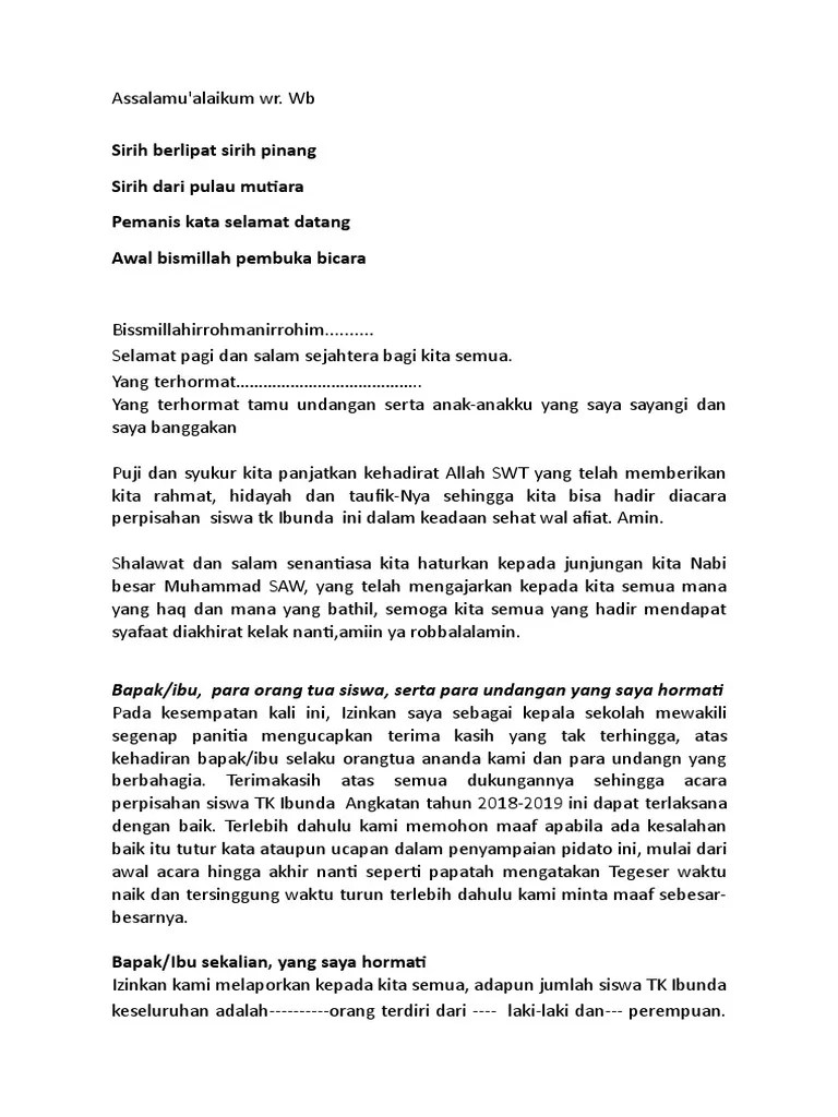 Sambutan Kepala Sekolah Dalam Acara Perpisahan Tk