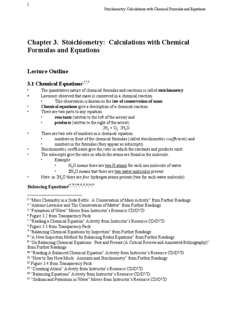 Chapter 3. Stoichiometry: Calculations With Chemical Formulas And Equations | PDF | Mole (Unit ...