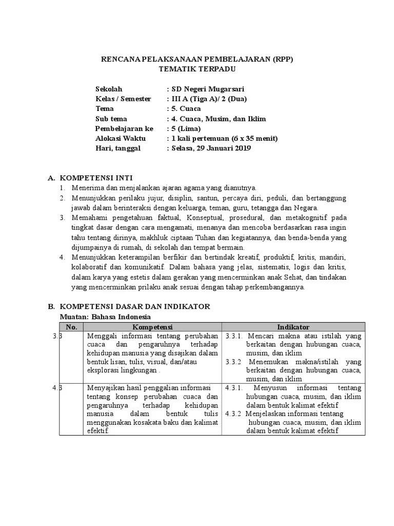 Untuk itu disini kami akan berbagi contoh rpp 1 lembar daring kelas 3 tahun 2021 2022. Rpp Kelas Iii Tema 5 Sub Tema 4 Pembelajaran 5 Pdf