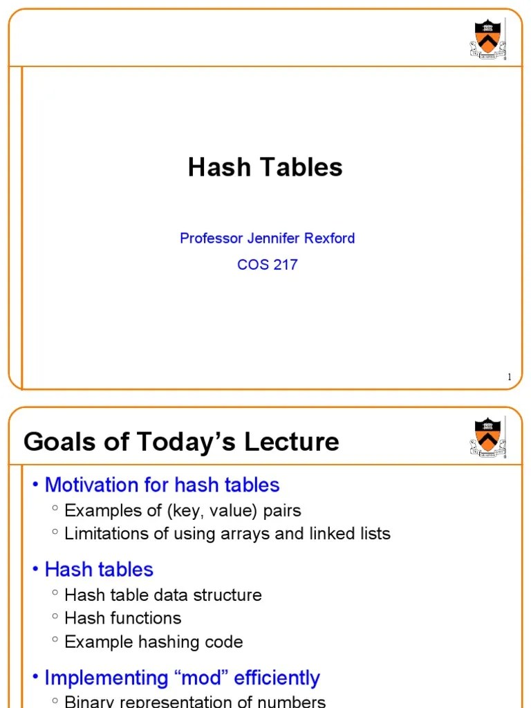 Hash Tables: Professor Jennifer Rexford COS 217 | PDF | Pointer ...