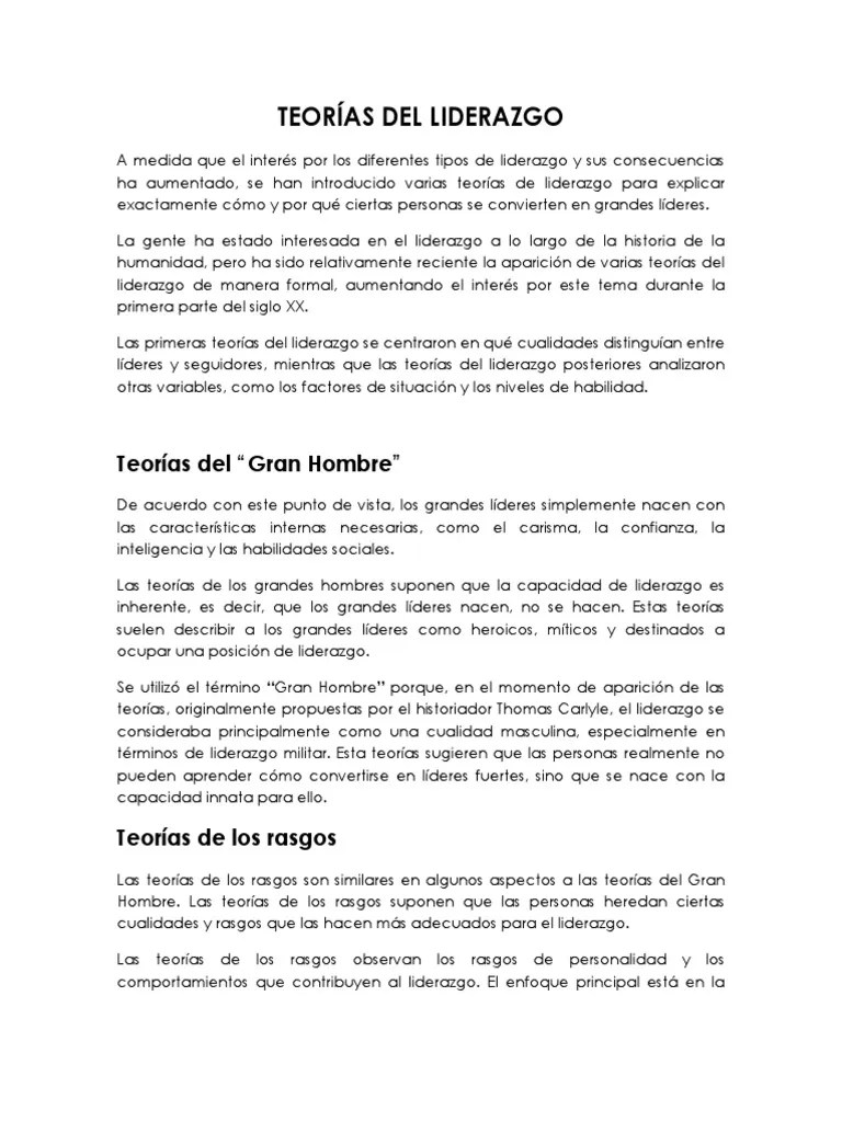 Teorías Del Liderazgo | PDF | Liderazgo | Comportamiento