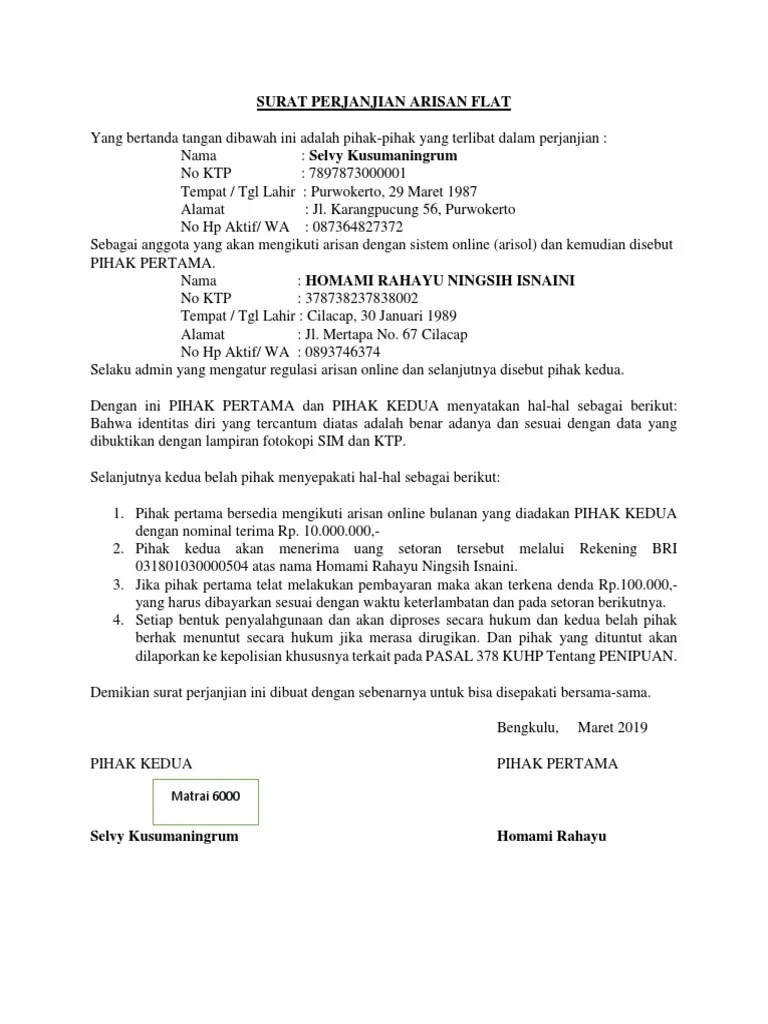 Contoh Surat Perjanjian Arisan Online Flat Detiklife Dokter Andalan Ada sebuah kegiatan arisan yang diikuti oleh ibu-ibu yang berada di lingkungan RT.