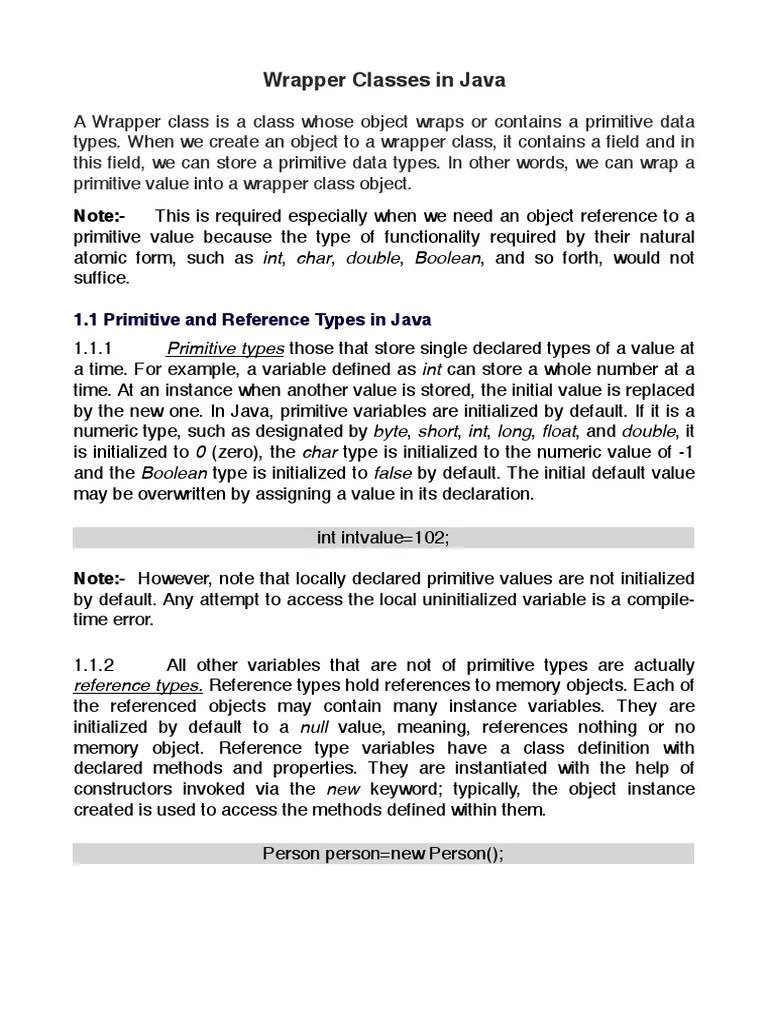 Wrapper Class | PDF | Data Type | Class (Computer Programming)