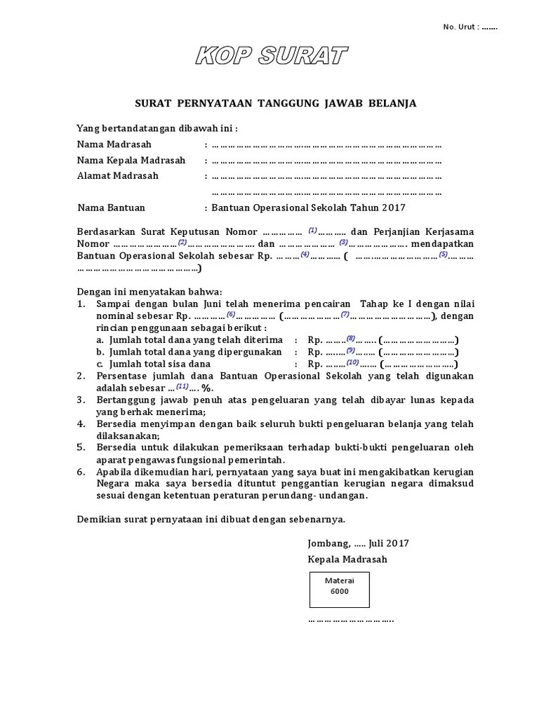 Format Pernyataan Tanggung Jawab Bos 