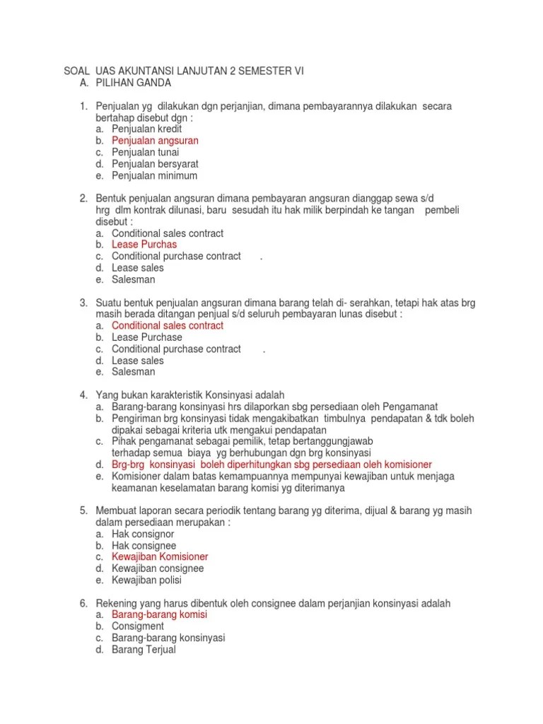 Contoh soal akuntansi perusahaan dagang bentuk essay dan kunci jawabannya. Soal Soal Uas Akuntansi Lanjutan 2 Pdf