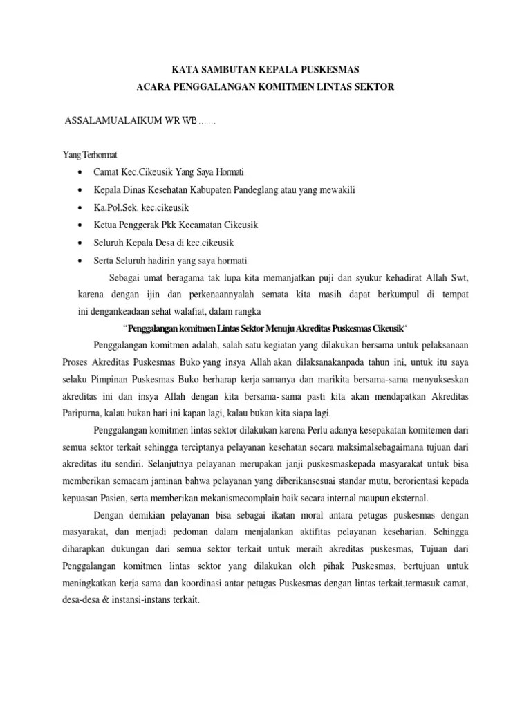 Kata Sambutan Kepala Puskesmas | PDF