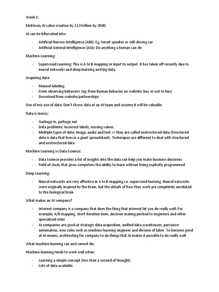 AI For Everyone Notes | PDF | Artificial Intelligence | Intelligence ...