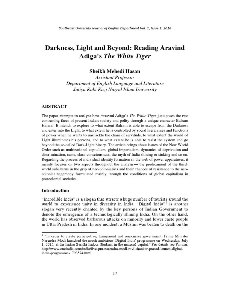 Darkness, Light And Beyond: Reading Aravind Adiga's The White Tiger | PDF