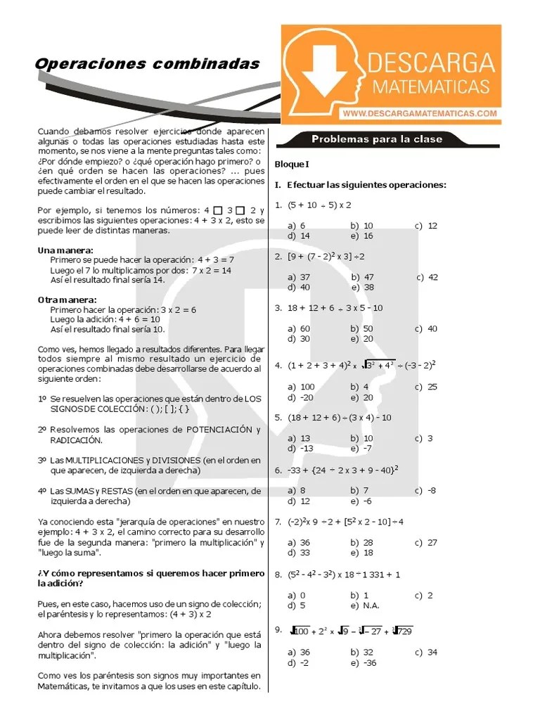 08 Descargar Operaciones Combinadas PDF | PDF | Multiplicación | Enseñanza De Matemática