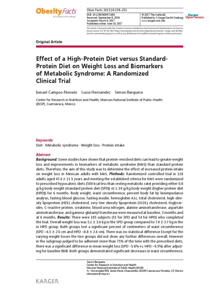 Effect Of A High-Protein Diet Versus Standard-Protein Diet On Weight ...