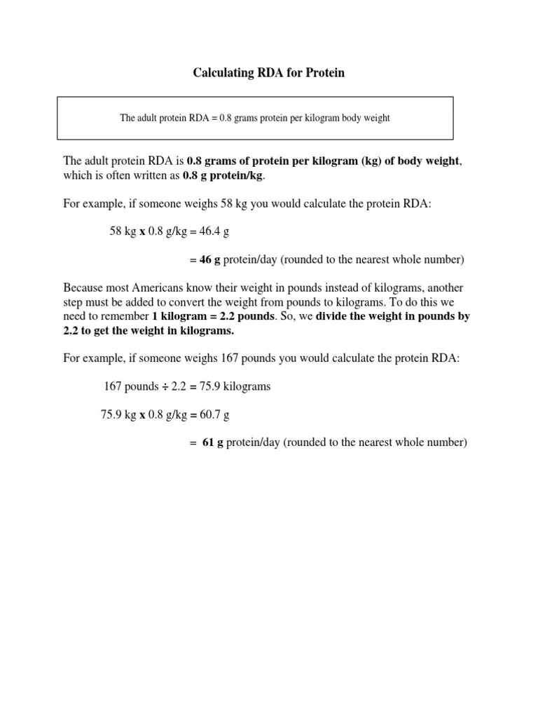 Calculating Rda For Protein | PDF