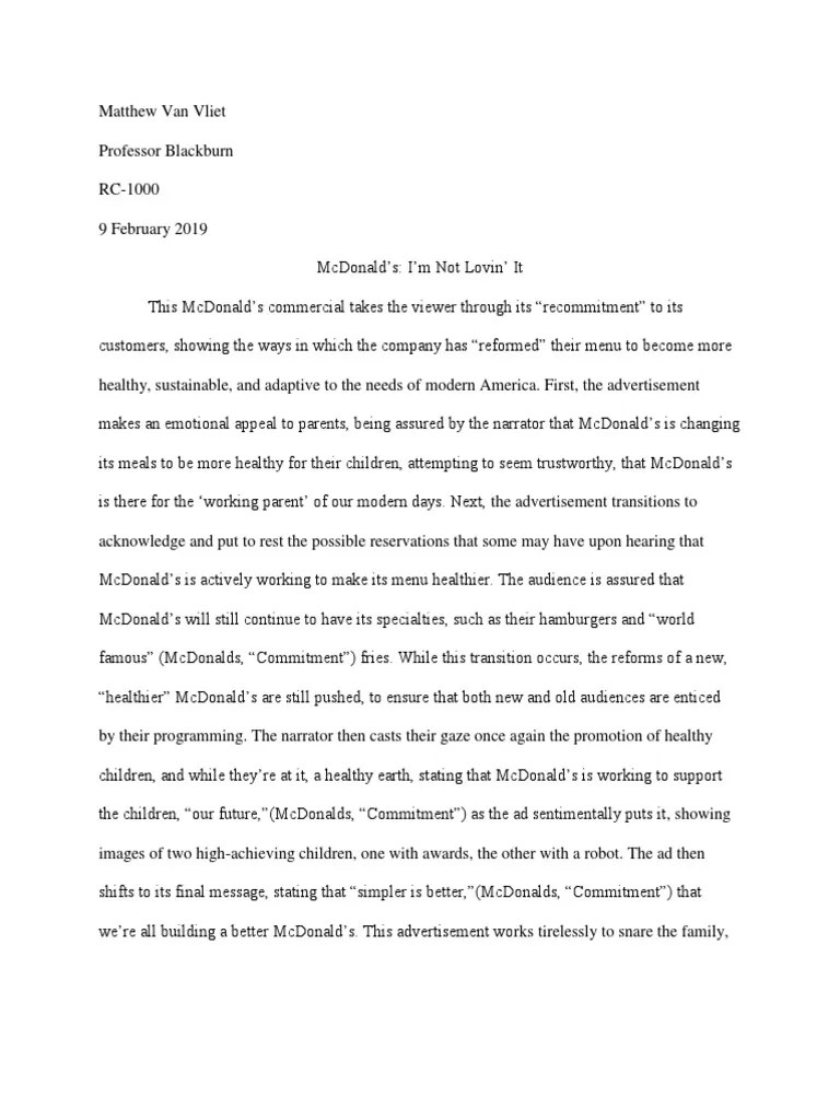 Rhetorical Analysis | PDF | Mc Donald's | Advertising