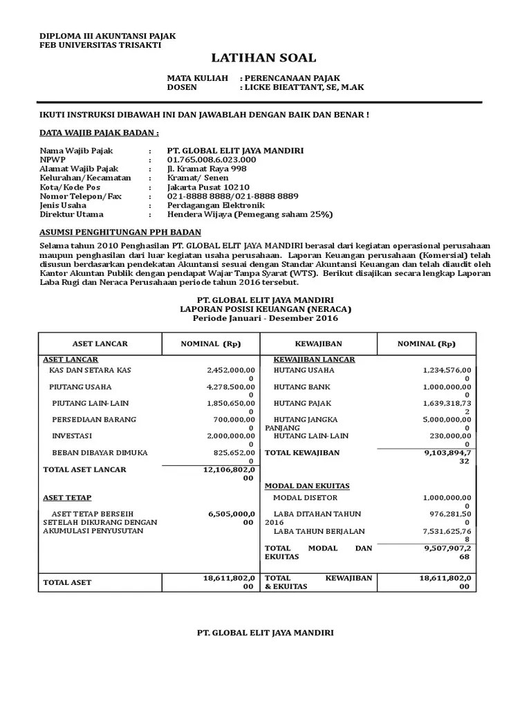 Latihan Soal Perencanaan Pajak | PDF