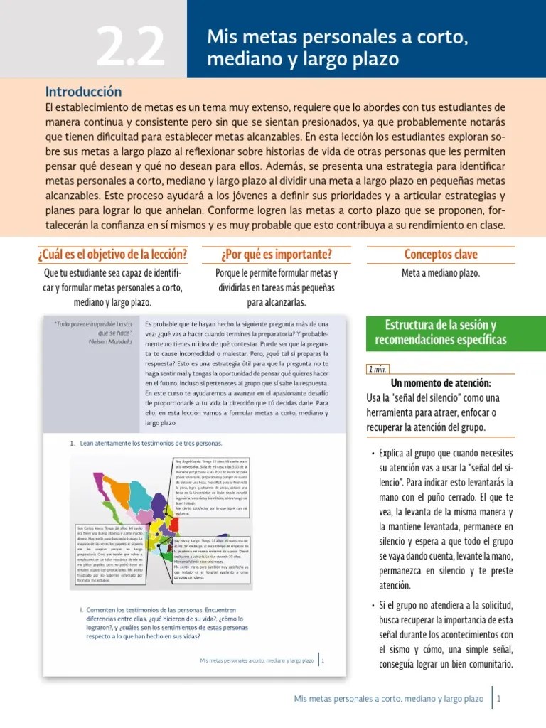 Los objetivos a corto plazo son fundamentales para alcanzar el éxito a largo plazo. 2 2 P 22 10 Mis Metas Personales A Corto Mediano Y Largo Plazo Humanidades Pdf
