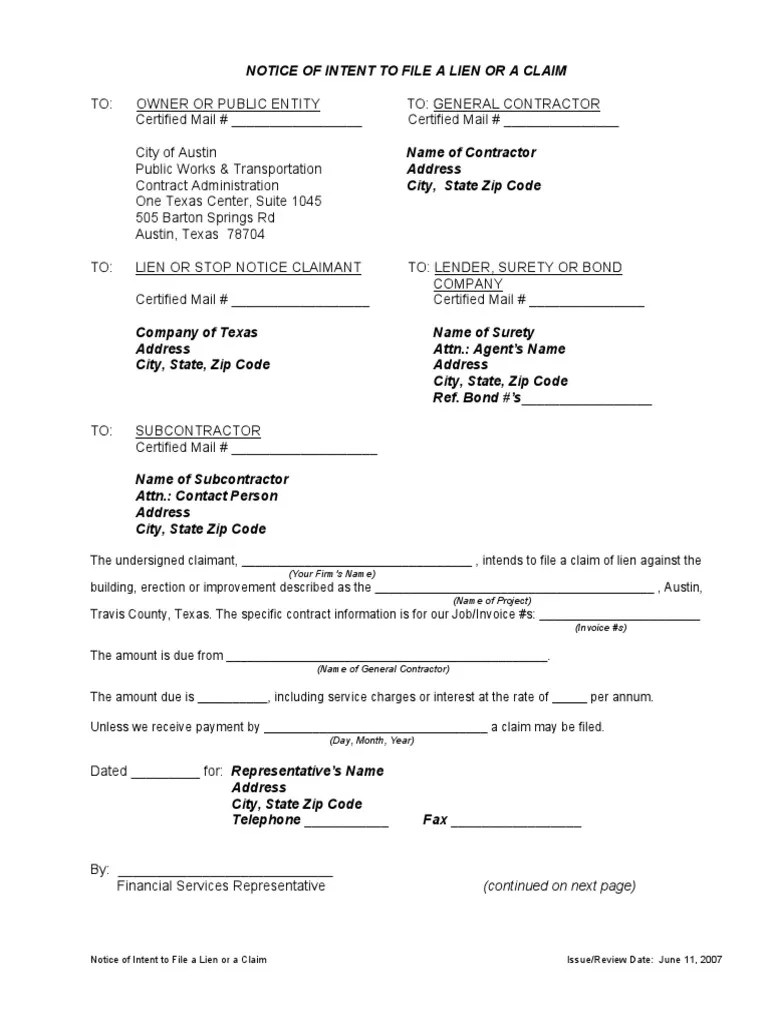 Notice Of Intent To File Lien Or Claim | PDF | Registered Mail | Mail