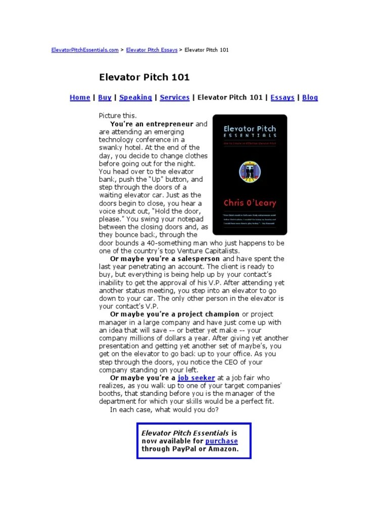 Elevator Pitch Essentials Pdf Entrepreneurship Copyright