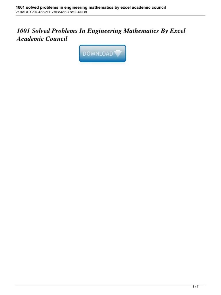 1001 Solved Problems In Engineering Mathematics By Excel Academic ...