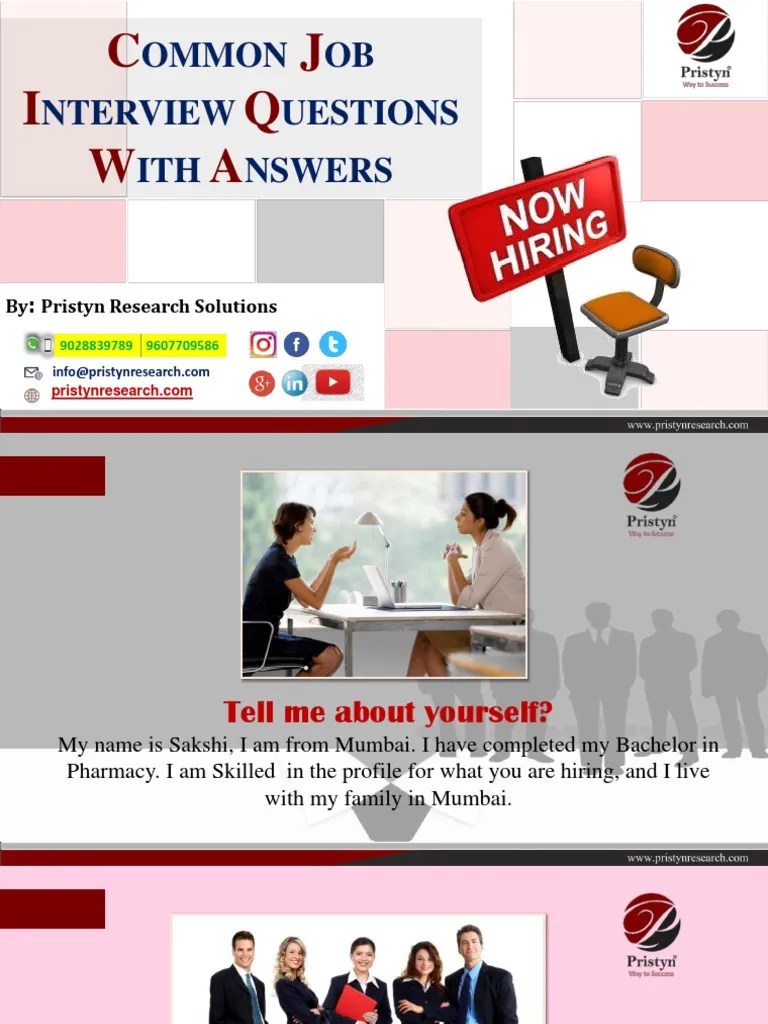 Common Job Interview Questions With Answers By Pristyn Research PDF ...
