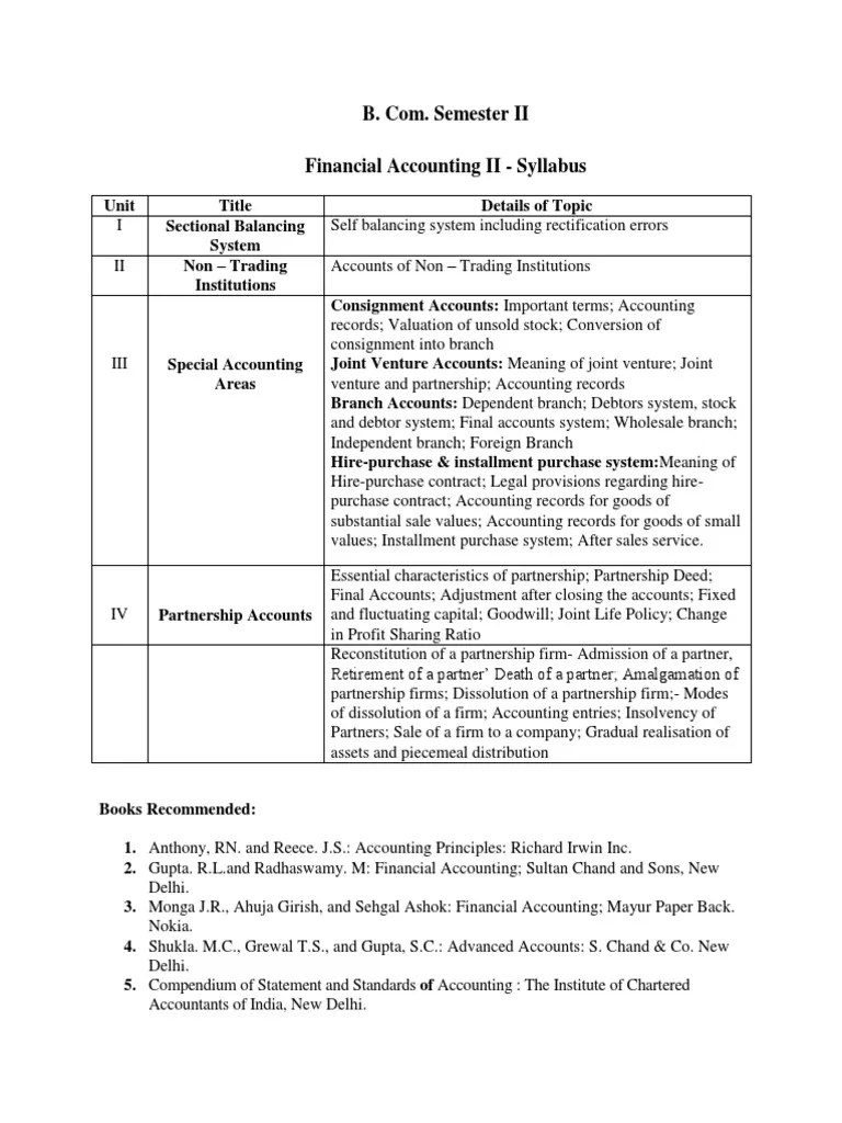 B. Com. Semester II Financial Accounting II - Syllabus | PDF ...
