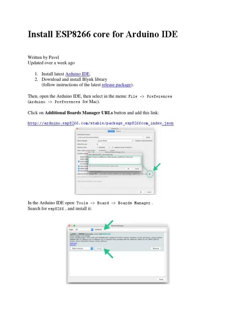 Install ESP8266 Core For Arduino IDE | PDF