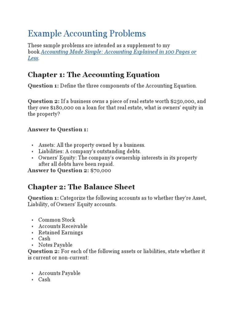 Example Accounting Problems | Download Free PDF | Net Income | Cost Of ...