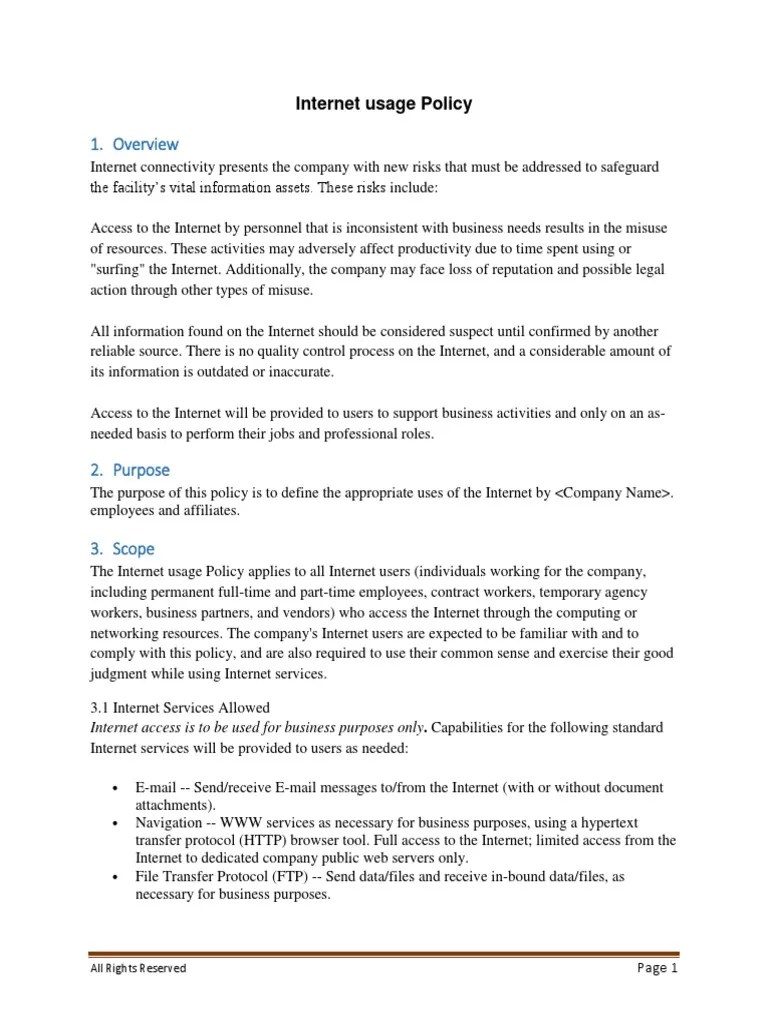 Internet Usage Policy | PDF | File Transfer Protocol | Internet