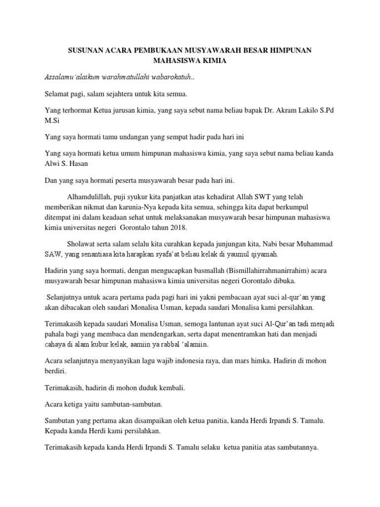 .Susunan Acara Pembukaan Musyawarah Besar Himpunan Mahasiswa Kimia | PDF